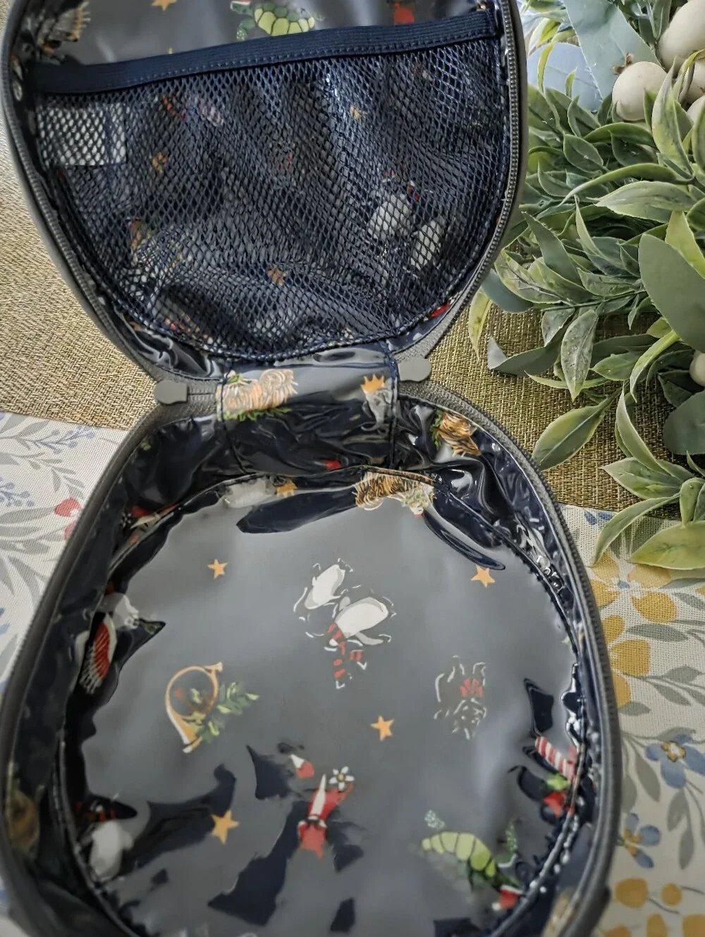 Vera Bradley Gray Penguin Round Cosmetic Case